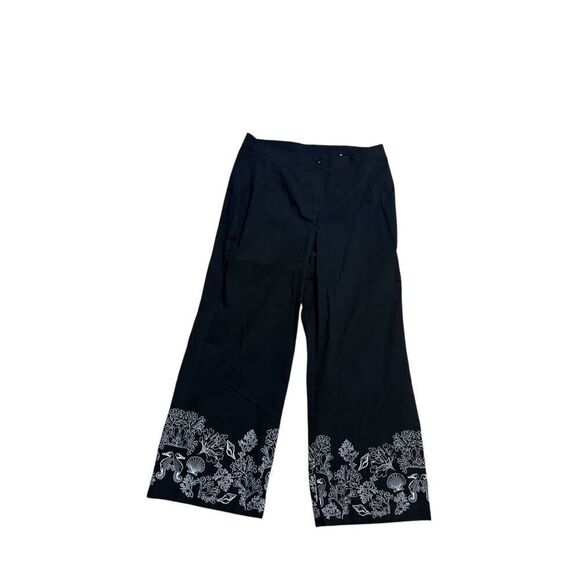Great Condition Chicos Embroidered Hem beach seashell design Ankle Pant Wide Leg - Picture 4 of 8